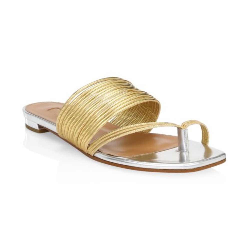 AQUAZZURA Sunny Metallic Sandals Flat 36.5 gold / silver leather sandal